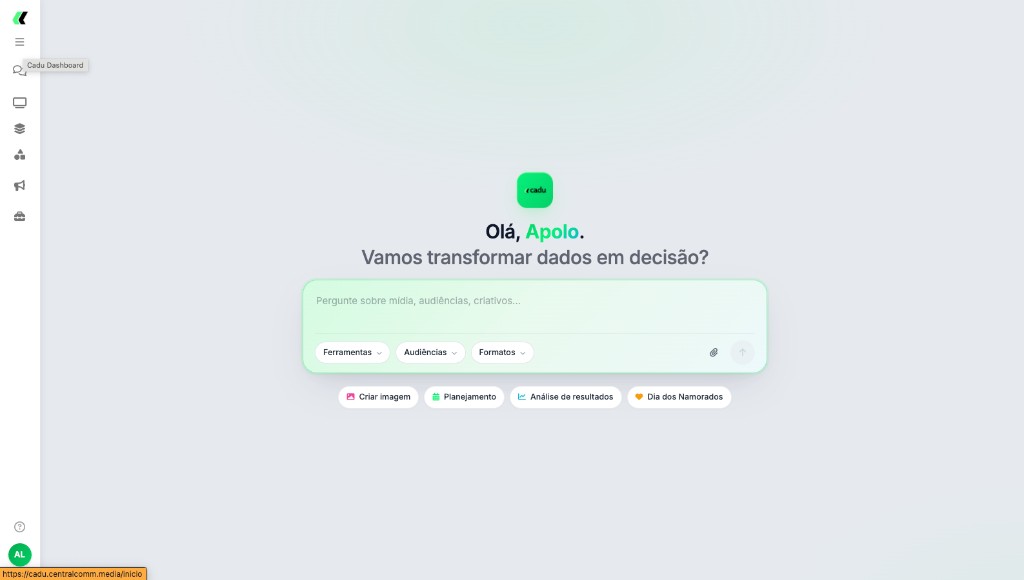 Dashboard do Cadu — plataforma de mídia programática